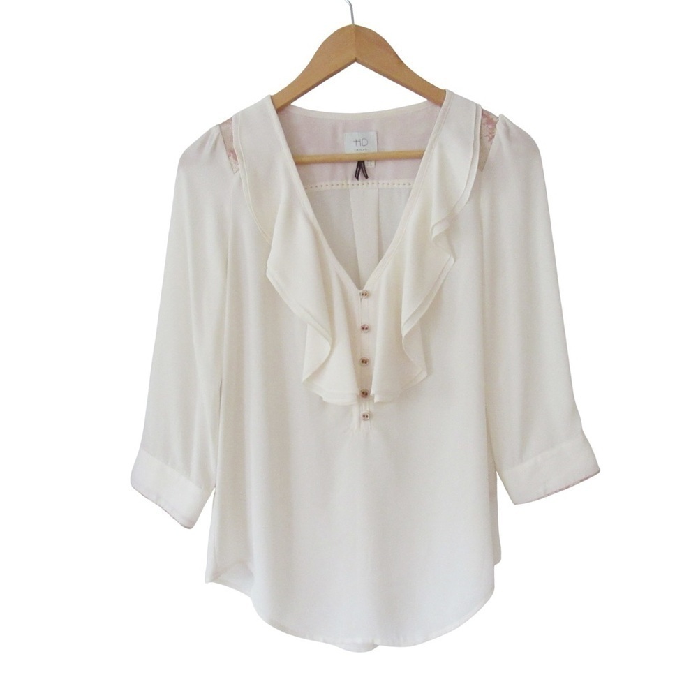 Anthropologie HD in Paris Elinor Blouse 0 Cream Pink Victorian Brocade Boho